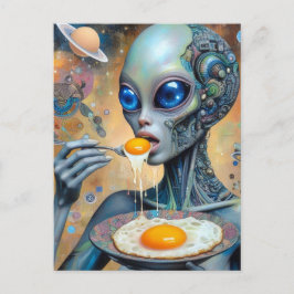 Funky Alien Eating Fried Eggs with Runny Yolks Postkarte