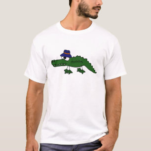 Funky Alligatortragender Fischen-Hut-Cartoon T-Shirt
