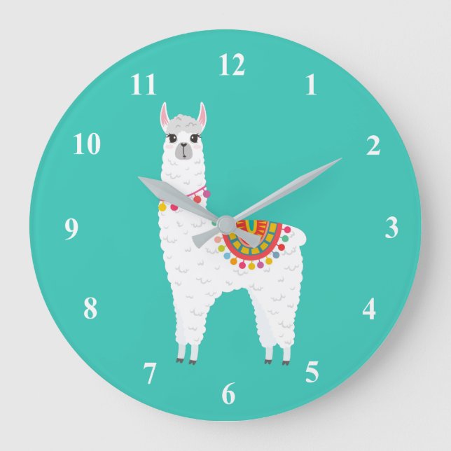 Funky Alpaca Lama Drama süße Tier Große Wanduhr (Vorderseite)