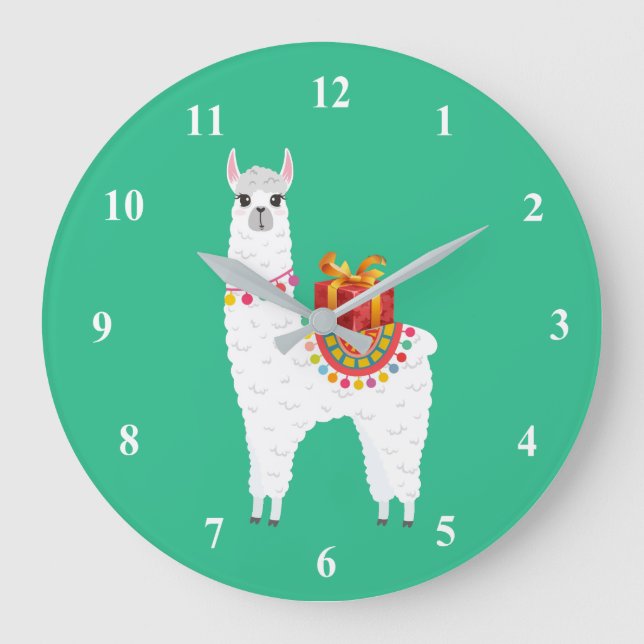 Funky Alpaca niedliches Lama Große Wanduhr (Vorderseite)