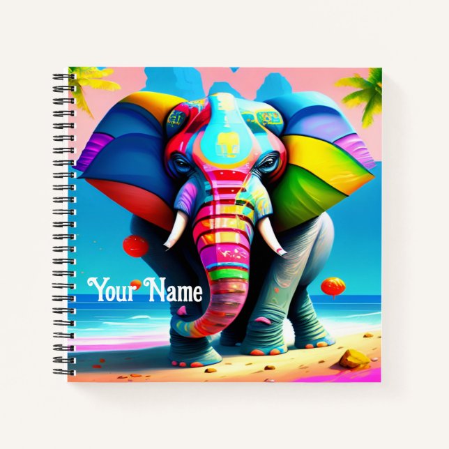 Funky and Playful Rainbow Elephant Print Notizbuch (Vorderseite)