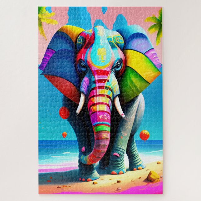 Funky and Playful Rainbow Elephant Print Puzzle (Vertikal)