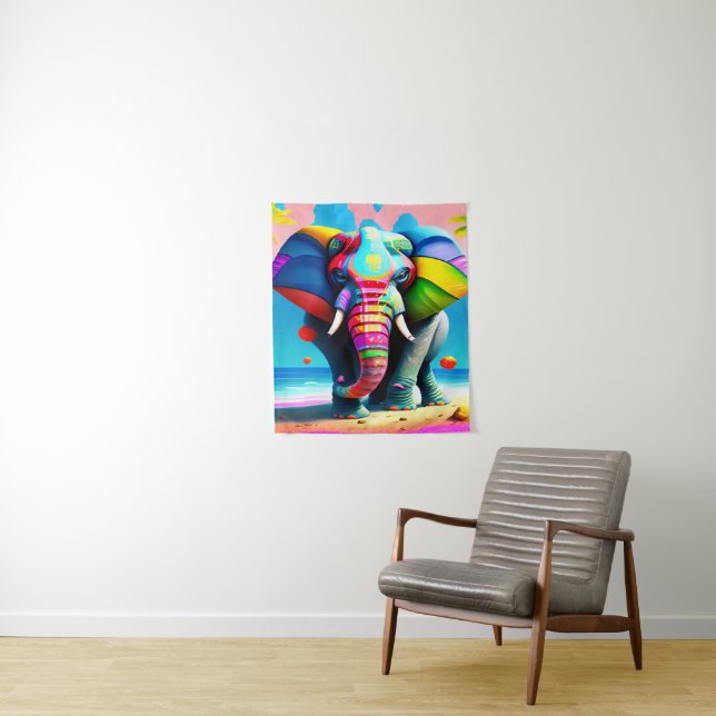 Funky and Playful Rainbow Elephant Print Wandteppich (Beispiel)