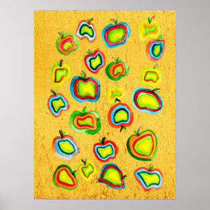 Funky Apfel Aquarellfrucht Design Poster