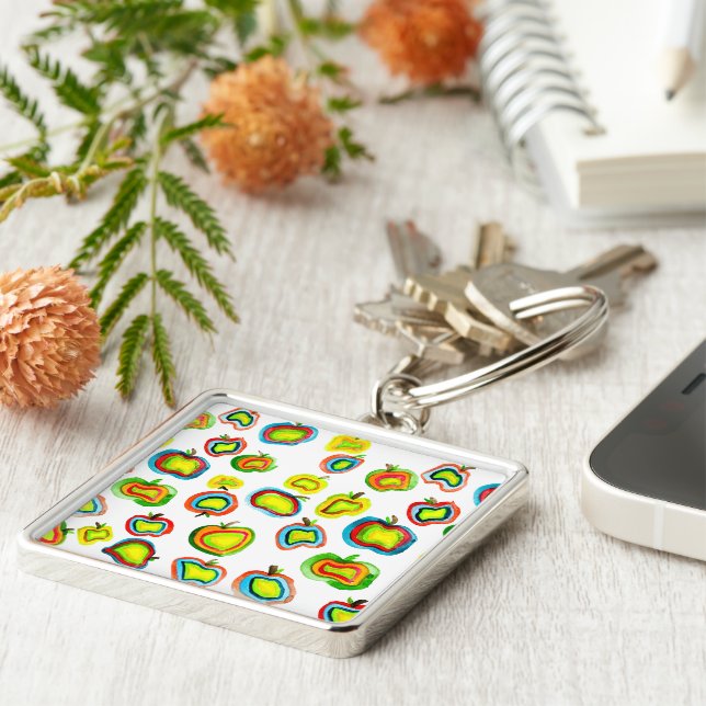 Funky Apfel Aquarellfrucht Design Schlüsselanhänger (Seite)