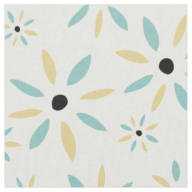 Funky Aqua Blue und Yellow Retro Blume Stoff (Nahaufnahme)