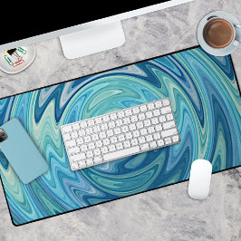 Funky Aqua Turquoise Aquamarin Blue Spiral Art Mus Schreibtischunterlage