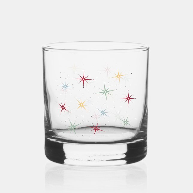Funky Atomage Sternexplosion Mitte Jahrhundert Mod Whiskyglas (Vorderseite)