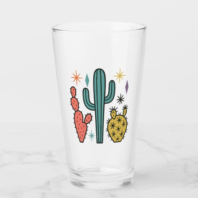 Funky Atomic Cactus Gläser (2er Set) | Retro Mid (Vorderseite)