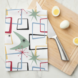 Funky Atomic Stars Boomerang Squares Mitte des Jah Geschirrtuch