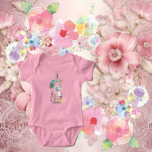 Funky Baby Mama Oster Bunny Floral Monogram Custom Baby Strampler