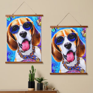 Funky Beagle Dog Wandteppich Mit Holzrahmen