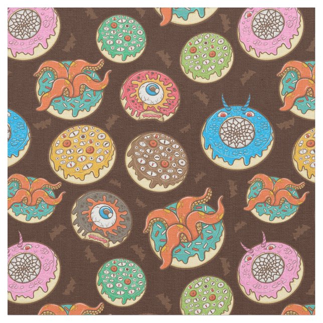 Funky Beängstigend Halloween Donuts Muster Fabric Stoff (Nahaufnahme)