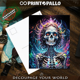 Funky bizzarre glückliche Skelettdame Elysium Postkarte