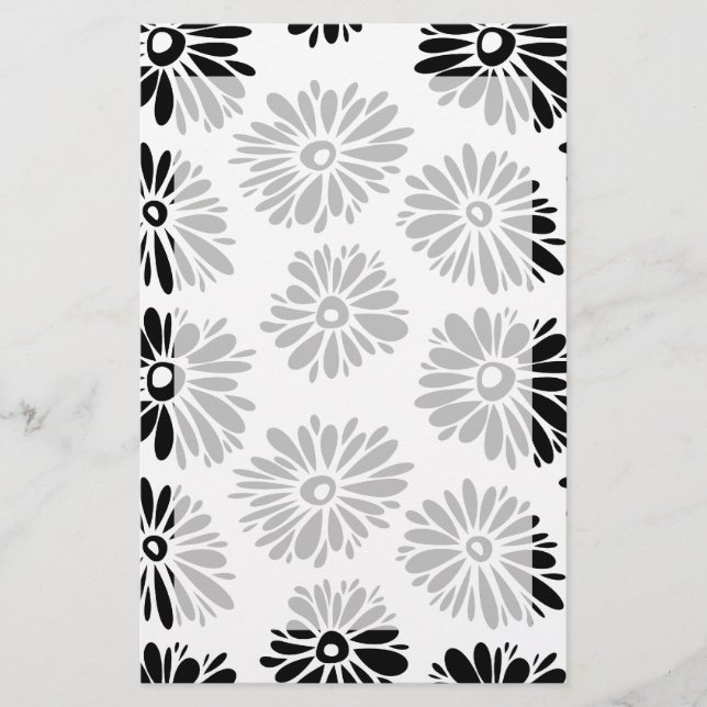 Funky Black and White Floral Briefpapier (Vorderseite)