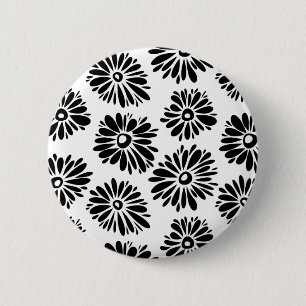 Funky Black and White Floral Button