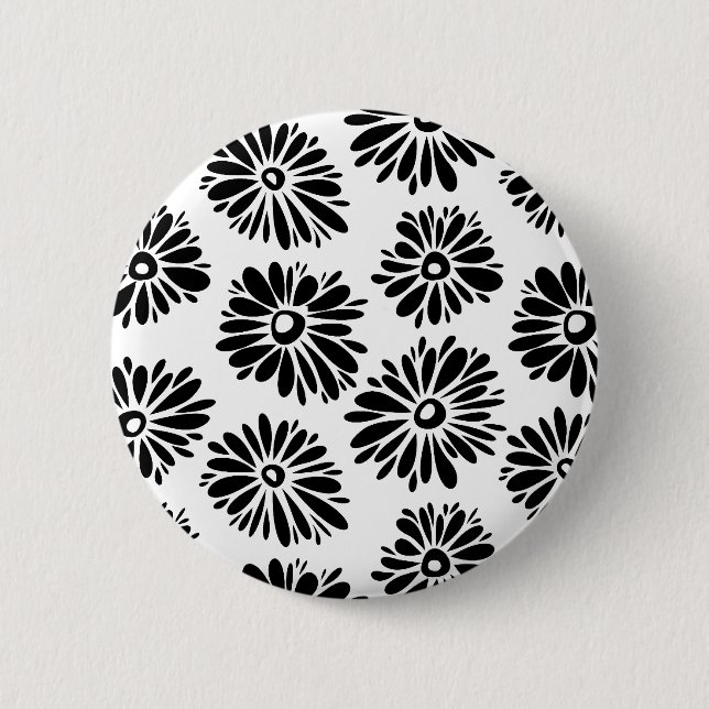 Funky Black and White Floral Button (Vorderseite)