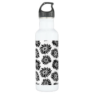 Funky Black and White Floral Edelstahlflasche