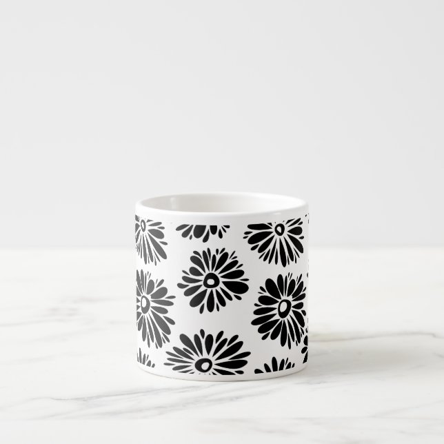 Funky Black and White Floral Espressotasse (Vorderseite)