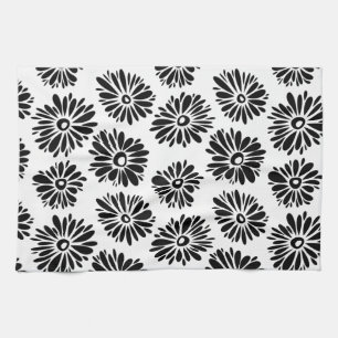Funky Black and White Floral Geschirrtuch