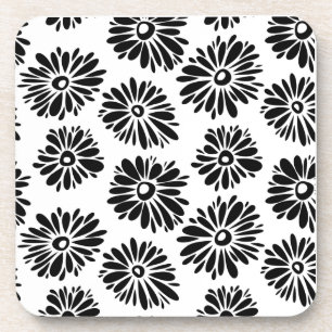 Funky Black and White Floral Getränkeuntersetzer