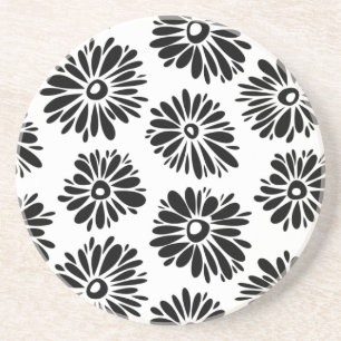 Funky Black and White Floral Getränkeuntersetzer
