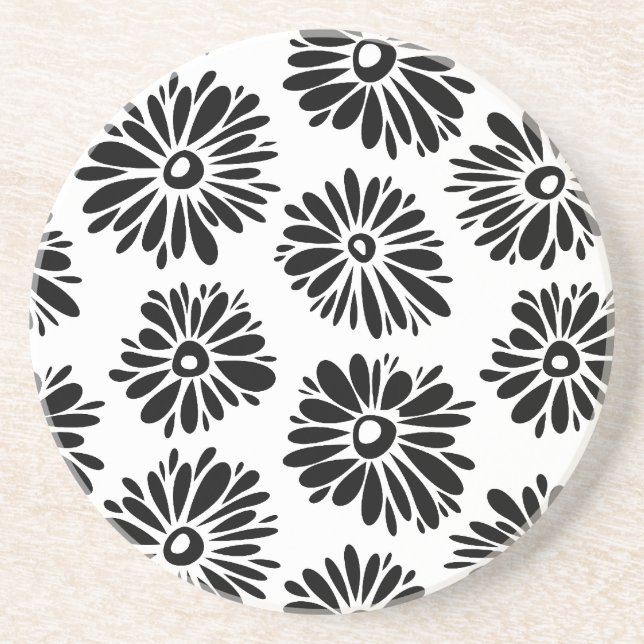 Funky Black and White Floral Getränkeuntersetzer (Vorne)