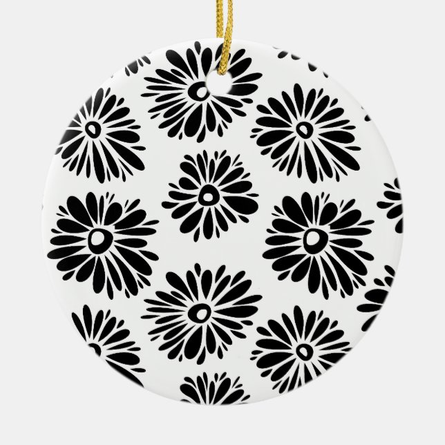 Funky Black and White Floral Keramikornament (Vorne)