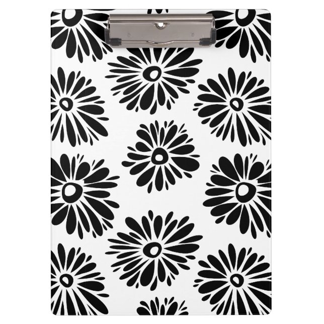 Funky Black and White Floral Klemmbrett (Vorderseite)