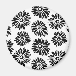 Funky Black and White Floral Magnet