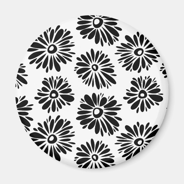 Funky Black and White Floral Magnet (Vorne)