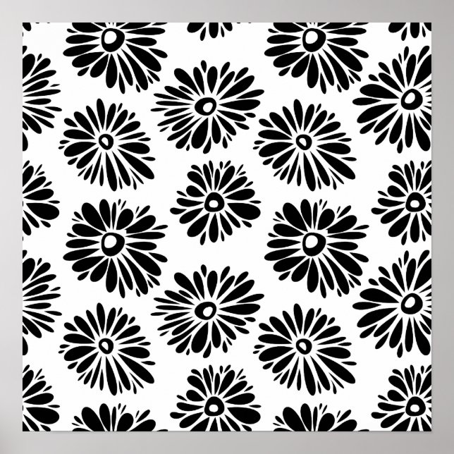 Funky Black and White Floral Poster (Vorne)