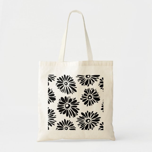Funky Black and White Floral Tragetasche (Vorne)
