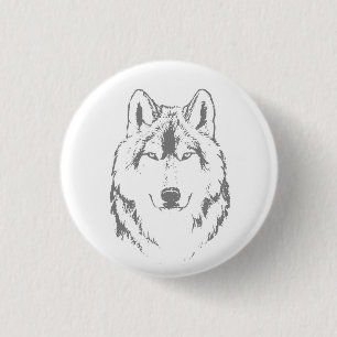 Funky Black and White Wolf Face Kopfskizze Button