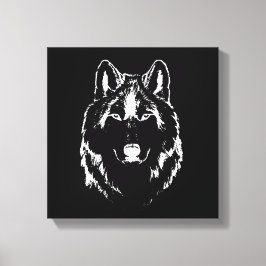 Funky Black and White Wolf Face Kopfskizze Leinwanddruck