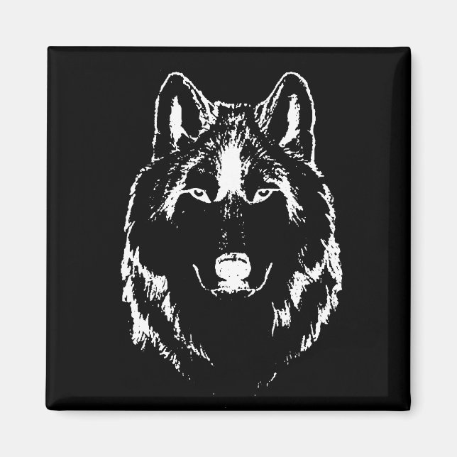 Funky Black and White Wolf Face Kopfskizze Magnet (Vorne)