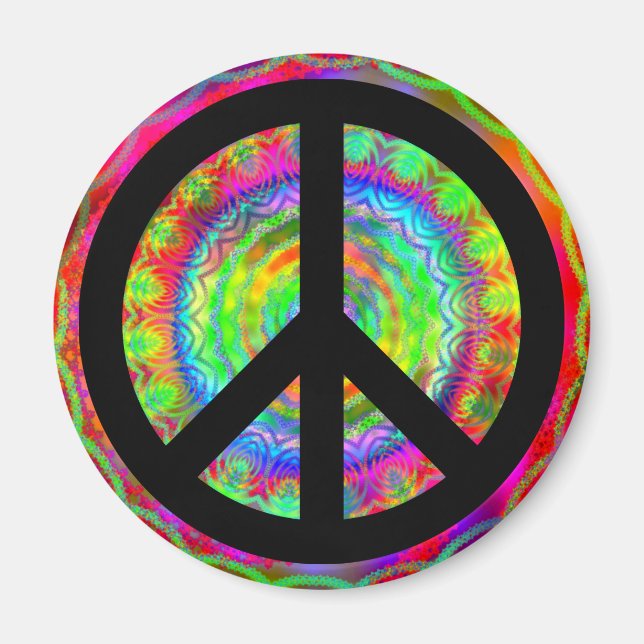 Funky Black Peace Zeichen Magnet (Vorne)