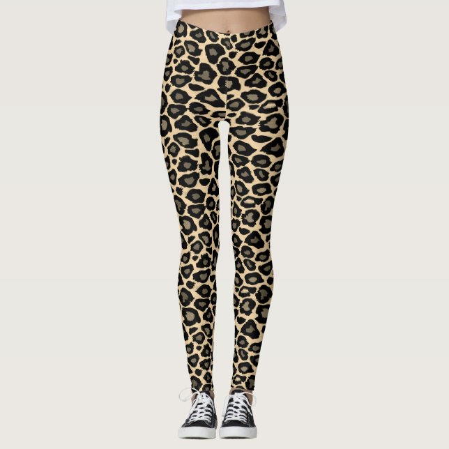 Funky Black & Tan Leopard Print Leggings (Vorderseite)
