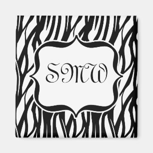 Funky Black/White Zebra Monogram Magnet