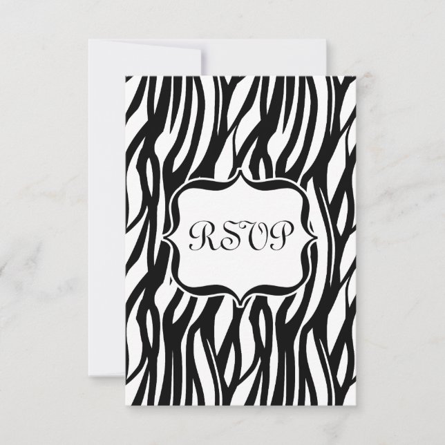 Funky Black/White Zebra Monogram RSVP Karte (Vorderseite)