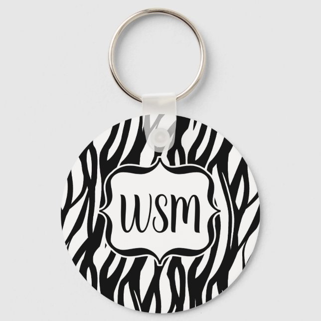 Funky Black/White Zebra Monogram Schlüsselanhänger (Vorderseite)