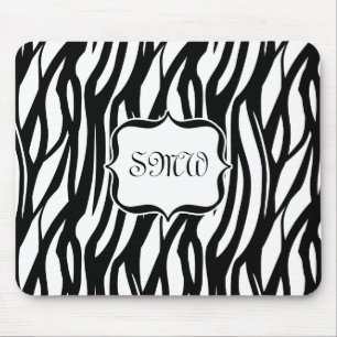Funky Black/White Zebra Monogramm Mousepad