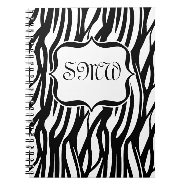 Funky Black/White Zebra Monogramm Notizblock (Vorderseite)