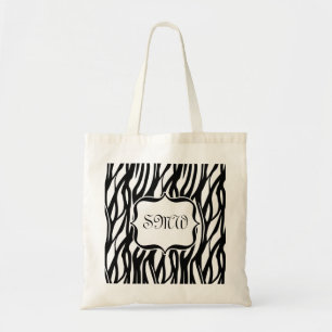 Funky Black/White Zebra Monogramm Tragetasche