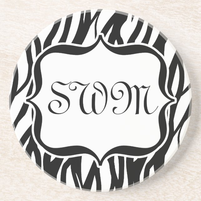 Funky Black/White Zebra Monogramm Untersetzer (Vorne)