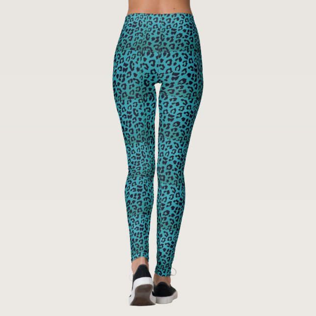 Funky blaue Leopard-Druck-Leggings Leggings (Rückseite)