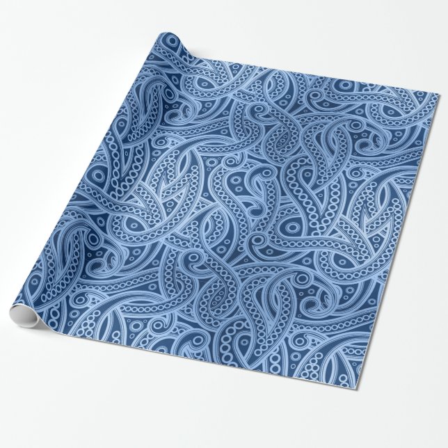 Funky Blue Abstrakt Paisley Musterpapier Geschenkpapier (Ungerollt)