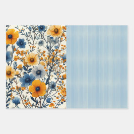 Funky Blue and Yellow Vintag Floral Halb Mix Geschenkpapier Set