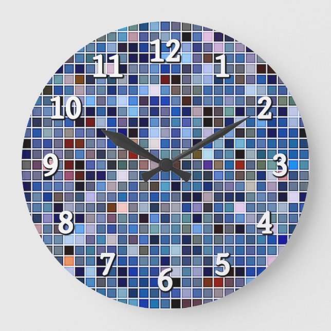 Funky Blue 'Bathroom Tiles' Große Wanduhr (Vorderseite)