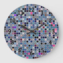 Funky Blue "Bathroom Tiles" Muster Große Wanduhr